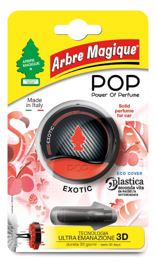 Близък план на опаковката на Arbre Magique Pop Exotic.