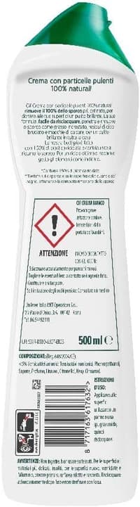 Гръб на опаковката на Cif Cream Cleaner Original, показваща инструкции за употреба и състав.