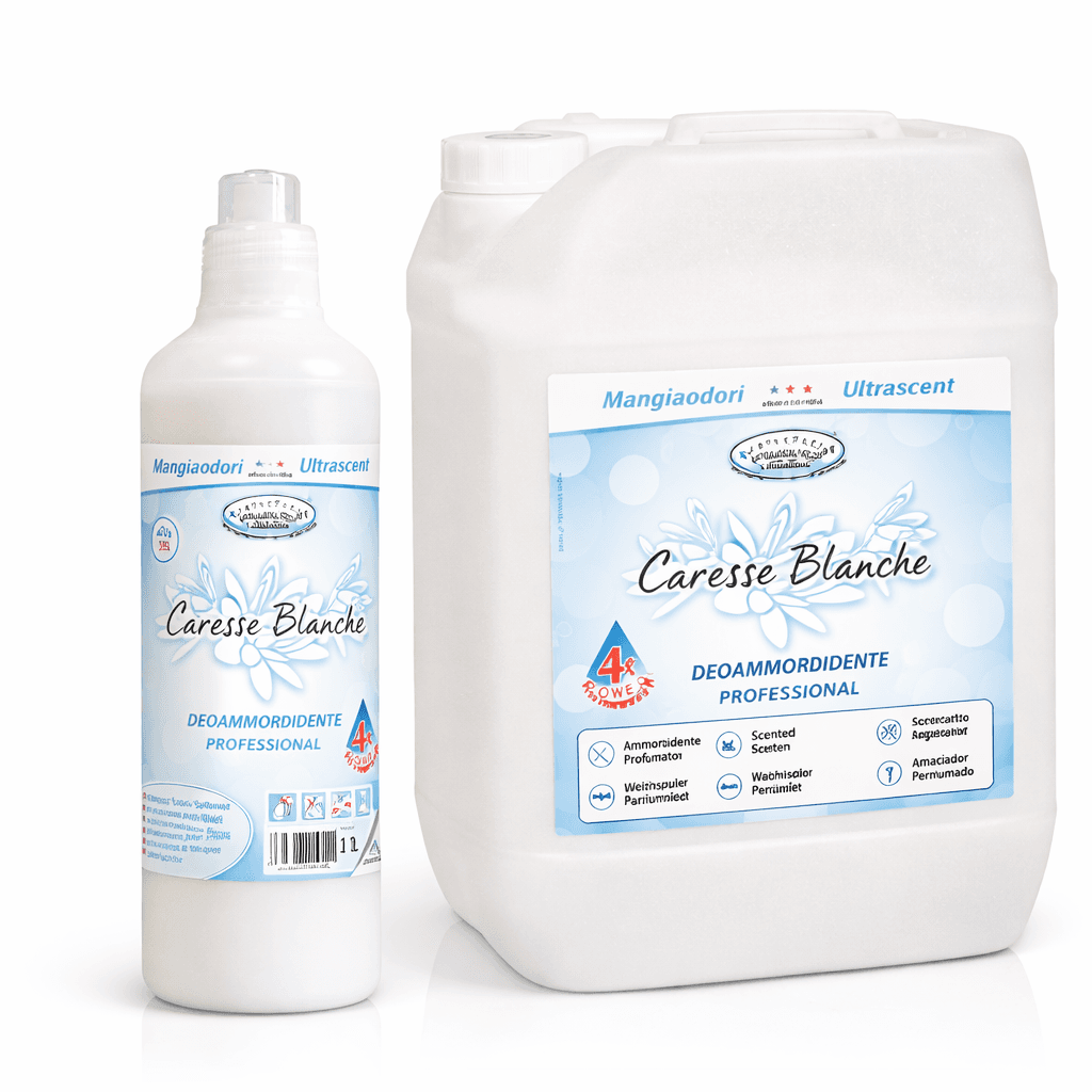 Caresse Blanche Softener в опаковка, омекотител за тъкани с деликатен аромат на чистота и свежест.
