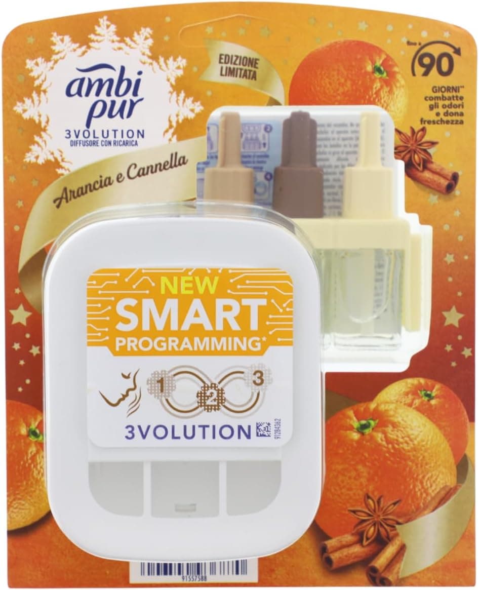 Ambi Pur 3Volution Orange & Cinnamon – комплект уред + 3 резерва пълнителя 3×20 мл (лице)