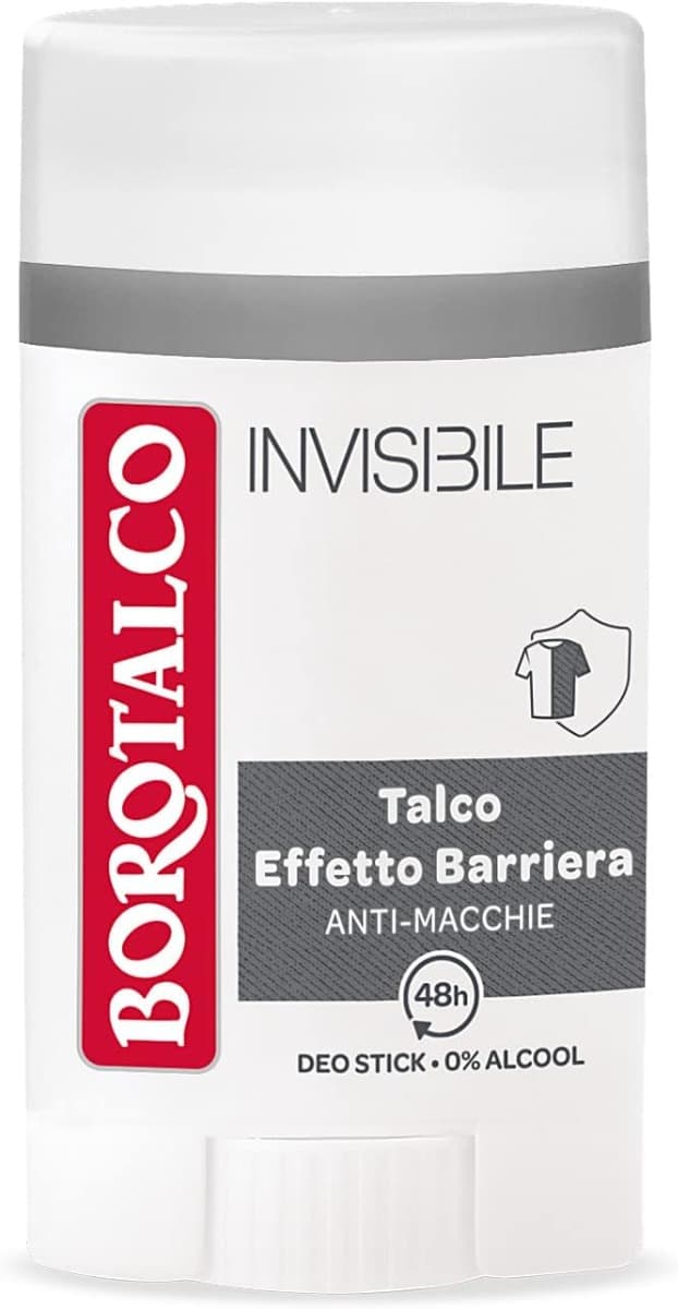Borotalco Дезодорант Stick Talco a Cristalli Attivi – 40 мл – Предна страна на опаковката с логото на Borotalco и дизайна на продукта.