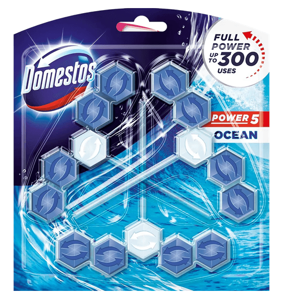 Domestos Power 5 Ocean 3×55 g – WC блокчета с 5 действия
