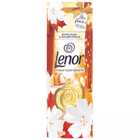 Опаковка на Lenor Summer Breeze Scent Booster – 176 г, с илюстрация на летни цветя.