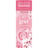 Опаковка на Lenor Cherry Blossom & Rose Water Scent Booster – 155 г, с деликатен флорален дизайн.