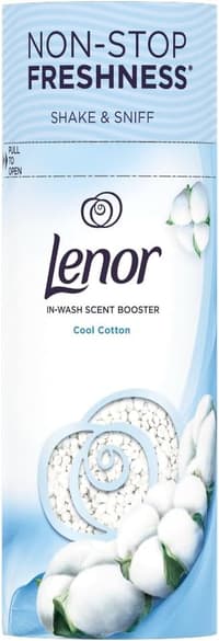 Опаковка на Lenor Cool Cotton In-Wash Scent Booster – 176 г, със сини акценти и чист дизайн.
