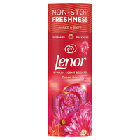 Опаковка на Lenor Desert Rose Scent Booster (176 г), с розови перли и изображение на пустинна роза.
