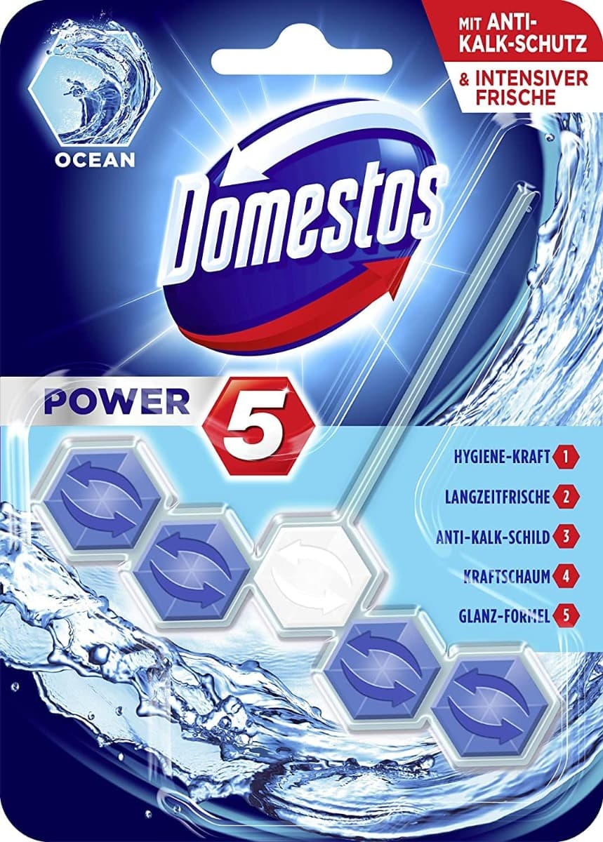 Domestos Power 5 Ocean – WC блок 55 g | 5-в-1 хигиена и свежест