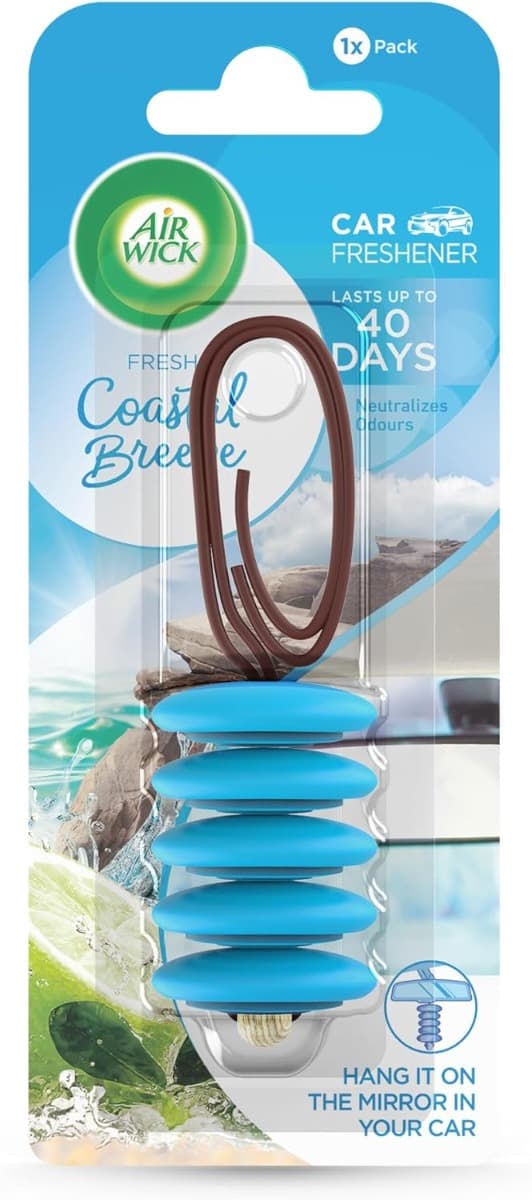 Air Wick Car Freshener "Coastal Breeze" – гелова форма за кола, опаковка отпред