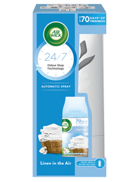 Изпълнете дома си с дълготрайна свежест – с Air Wick Freshmatic комплект Linen in the Air ще се насладите на аромат на чистота и уют до 70 дни!

