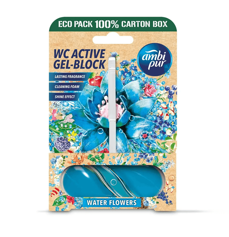 Ambi Pur Active Gel Water Flowers – предна страна на опаковката