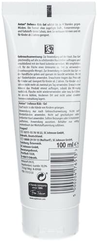 Autan Defense+ Kids Gel 100 ml – етикет със състав и унструкции