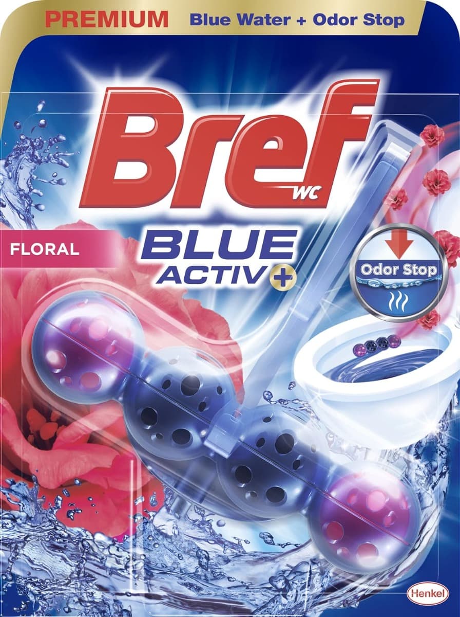 Bref Blue Activ+ Floral – тоалетно блокче със синя вода и флорален аромат – изглед отпред