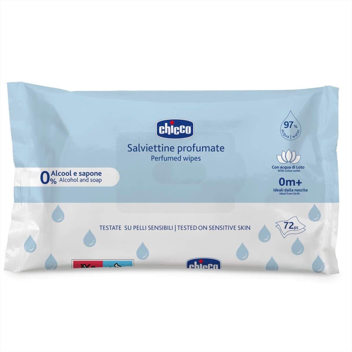 Нежни мокри кърпички Chicco с 97 % вода и лотосова вода