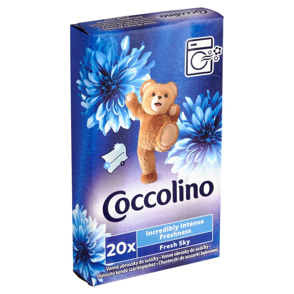 Coccolino Fresh Sky ароматни листчета за сушилня 20 бр. – опаковка отпред