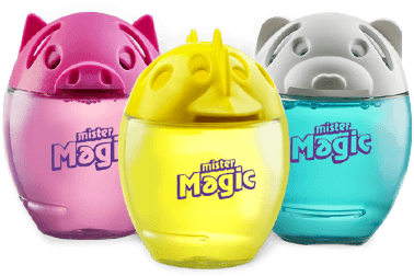 Компактен яйцевиден дизайн на Mister Magic Ovetto Assorbiodori (в съответния ароматен вариант), показващ ключовите съставки (лимон, оцет или бикарбонат+морска сол).