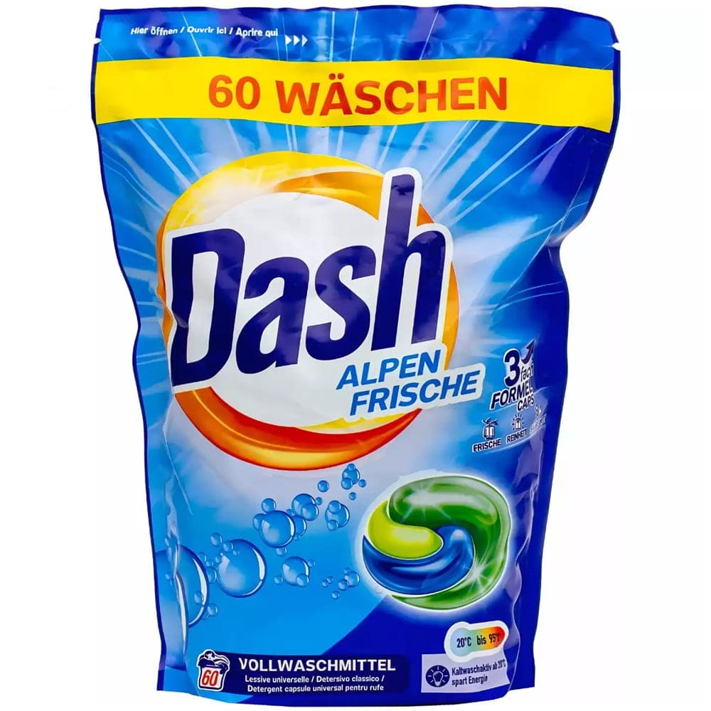 Dash 3in1 Caps Alpen Frische – предна страна, 60 пранета