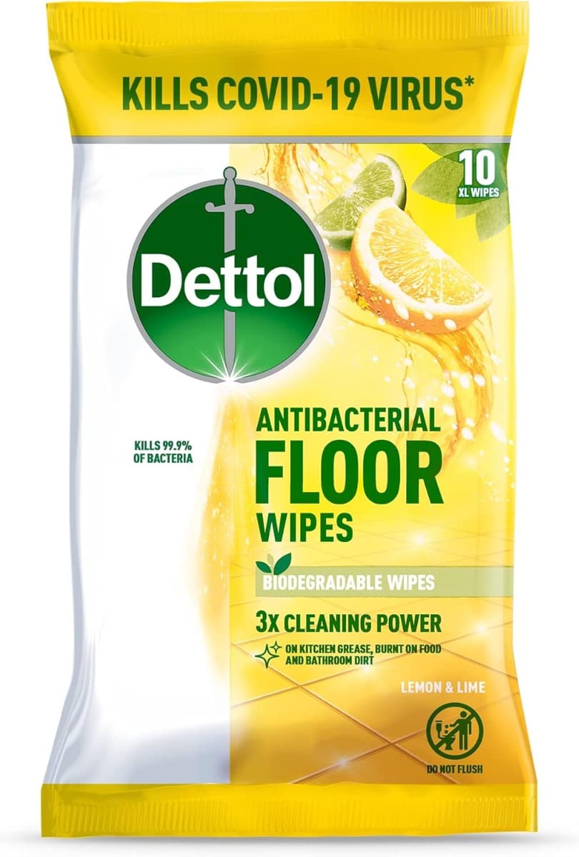 Dettol Antibacterial Floor Wipes Lemon & Lime – пакет 10 XL, биоразградими