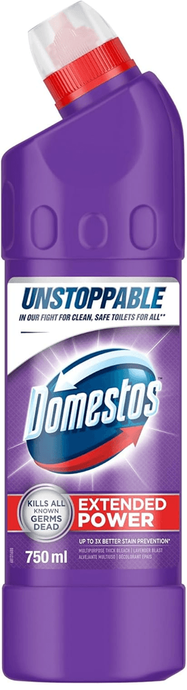 Domestos Thick Bleach Lavender Blast – бутилка 750 мл, лилава с дюза за прецизно нанасяне под ръба 