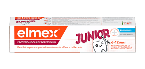 elmex Junior Pro – детска паста за зъби 6–12 г., опаковка отпред (75 ml)
