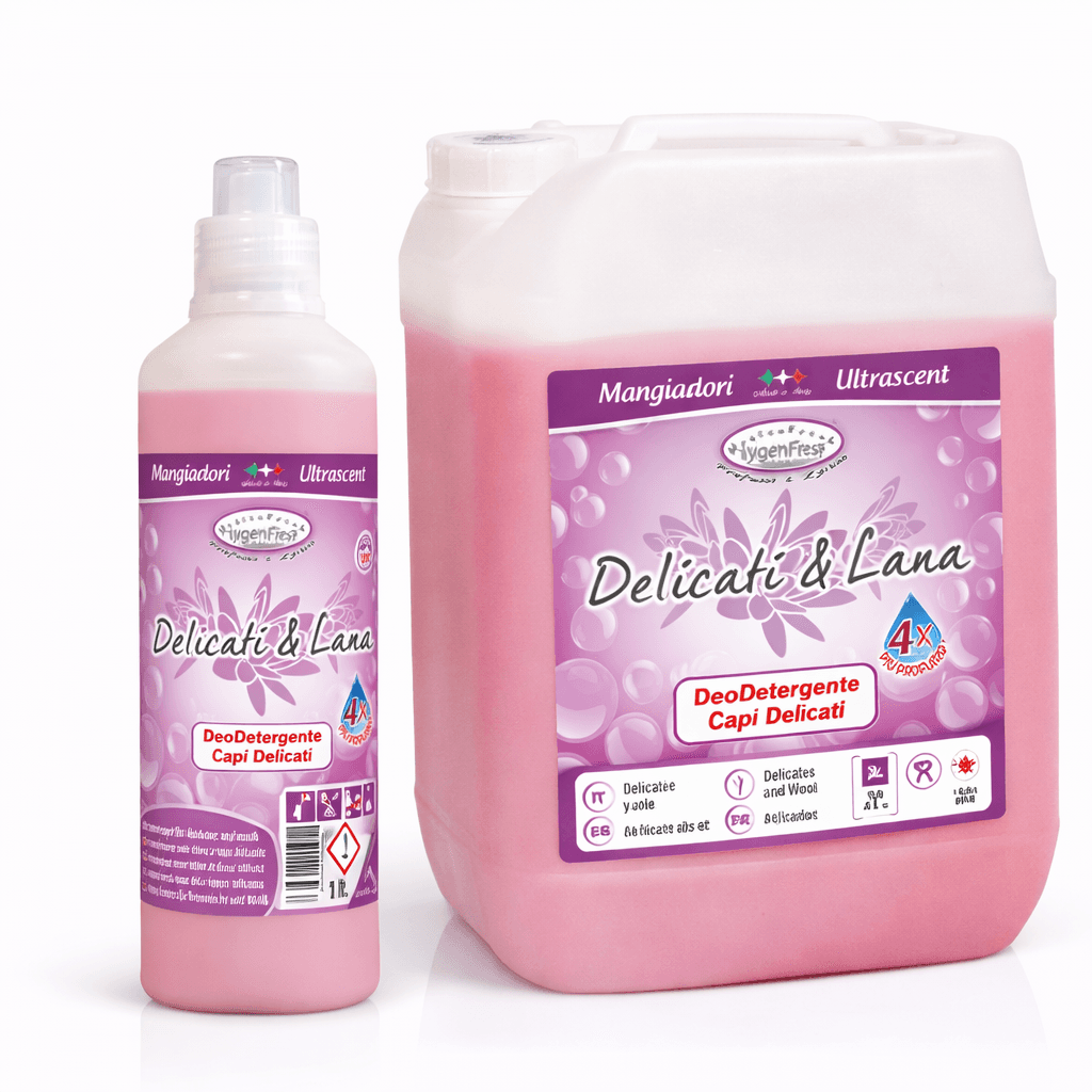 Wool & Delicates в опаковка, препарат за нежно почистване на вълнени и деликатни тъкани.
