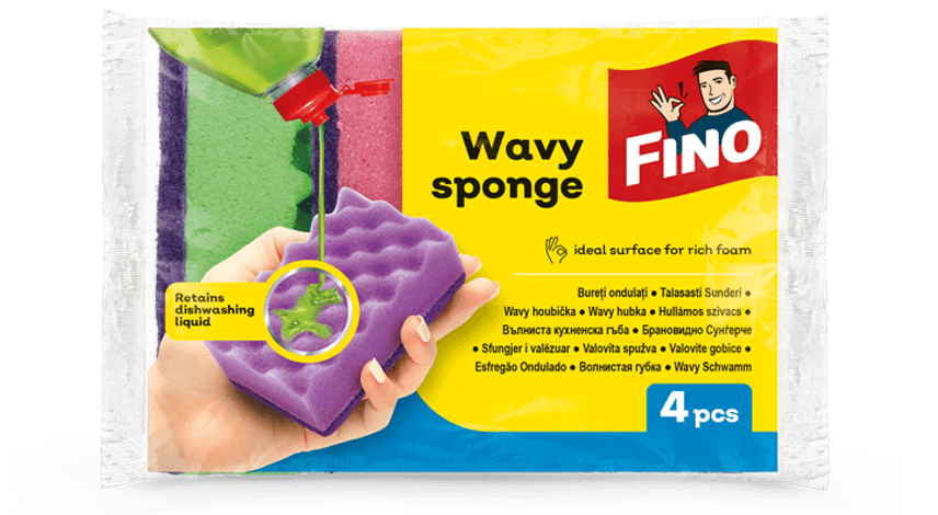 FINO Wavy Sponge кухненски гъби за съдове 4 бр
