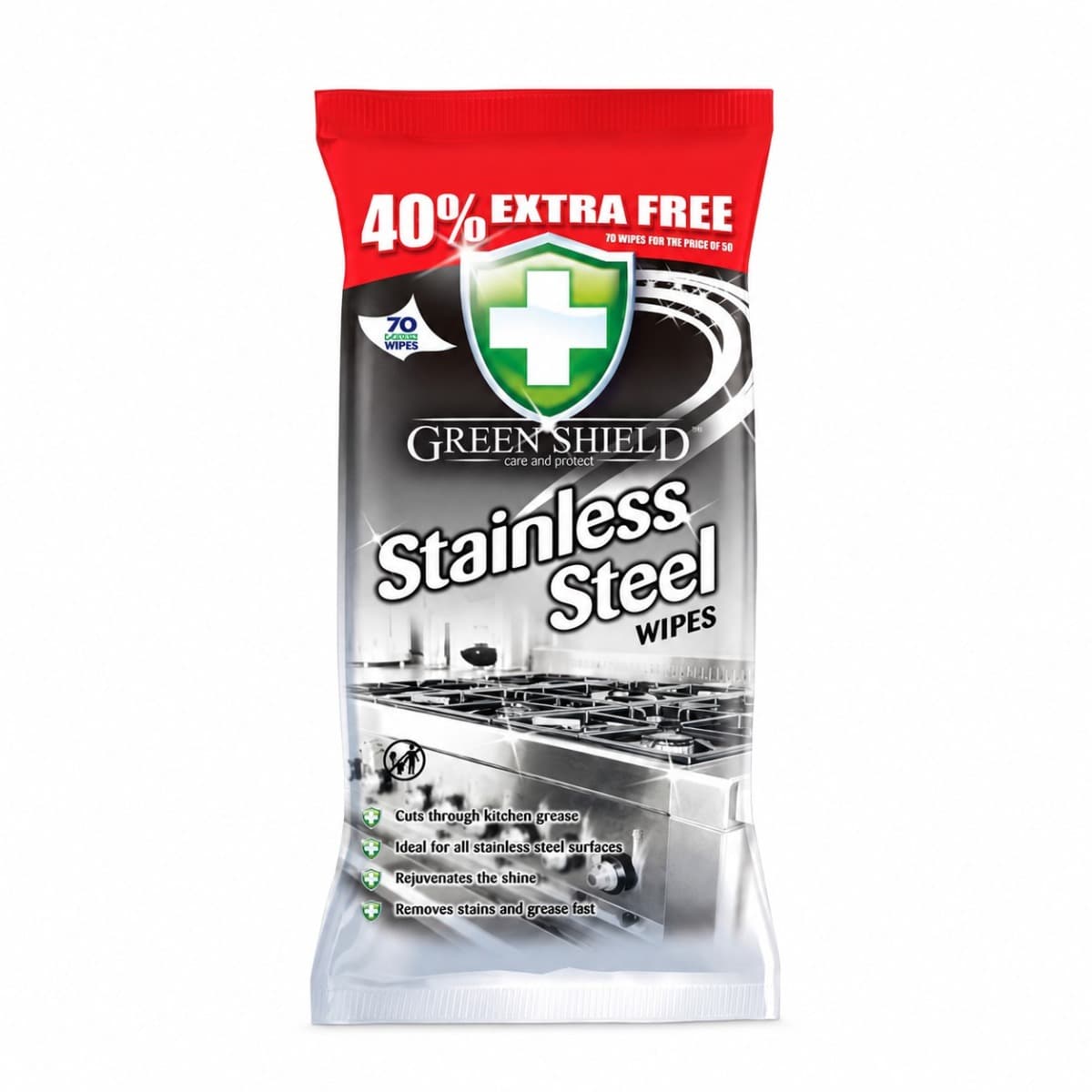 Green Shield Stainless Steel Wipes – почистващи кърпички за неръждаема стомана, 70 бр.