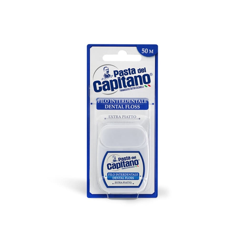 Pasta Del Capitano Dental Floss 50 m в опаковка, показваща предната страна с основна информация.
