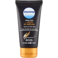 Опаковката на Leocrema Crema Mani all'Olio di Argan отпред с лого и основни инструкции.