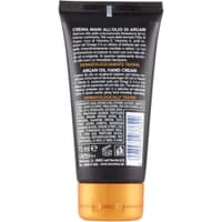 Задната част на Leocrema Crema Mani all'Olio di Argan с указания и съставки.