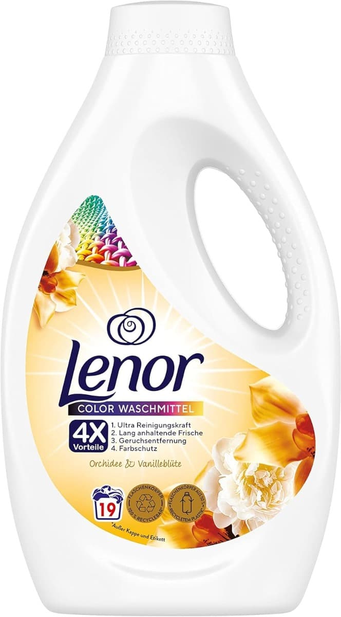 Lenor Flüssigwaschmittel Orchidee & Vanilleblüte – предна страна на бутилката