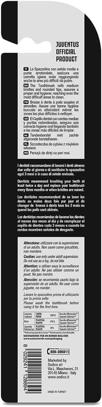 Четка за зъби Juventus – задна страна и описание на продукта