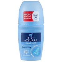 Опаковка и преден изглед на Felce Azzurra Deodorante Roll On Classico | Дълготрайна Защита и Класически Аромат