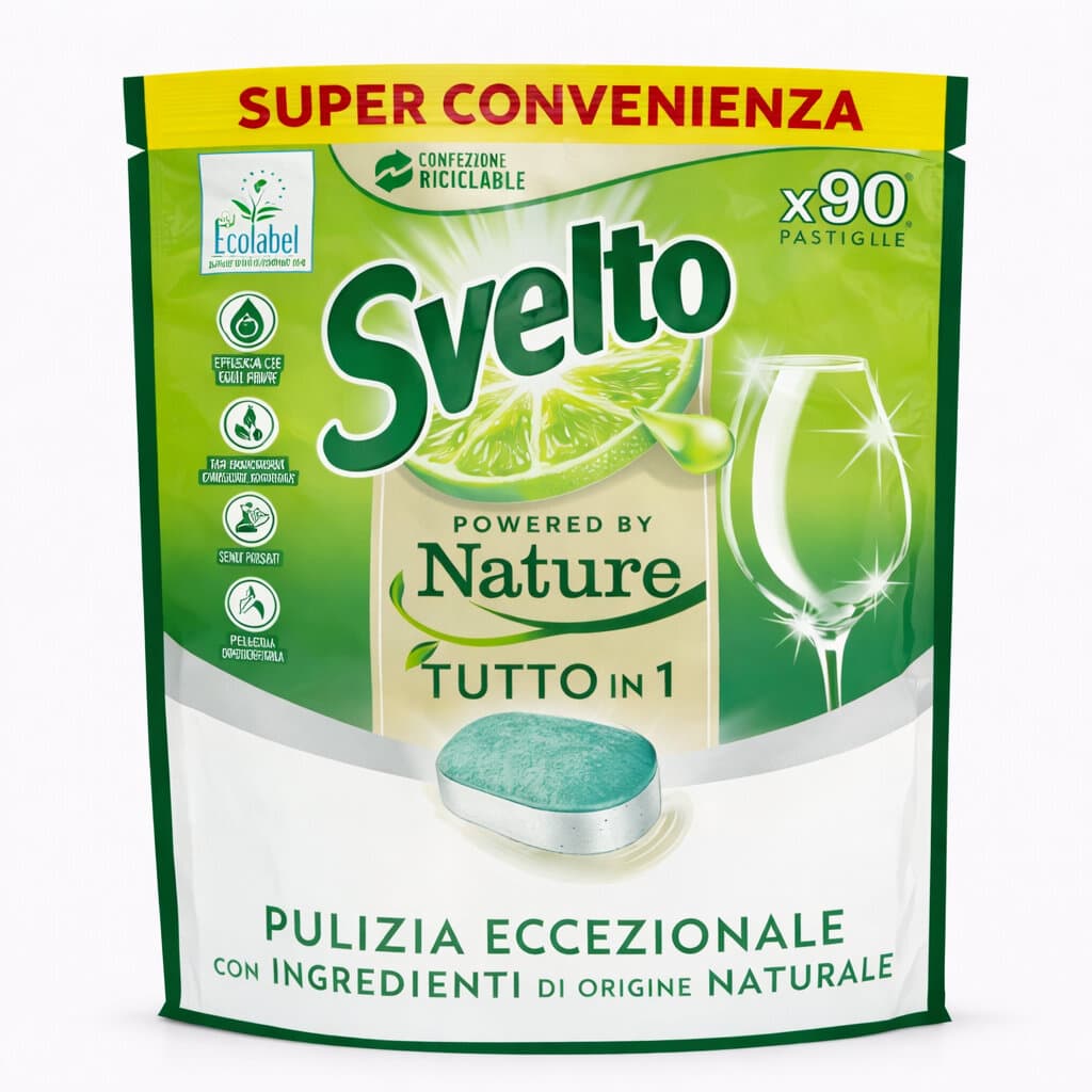 Опаковка на Svelto Tabs Tutto in 1, подчертаваща мултифункционалните свойства и лесната употреба.