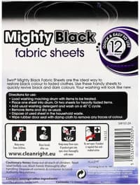 Swirl Mighty Black Fabric Sheets back: Гръб на опаковката – инструкции и състав

