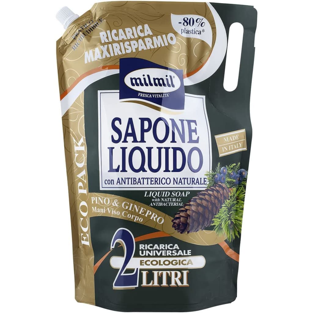 Mil Mil Liquid Soap Pino e Ginepro con Antibatterico Naturale Maxi Refill в голяма опаковка за презареждане, 2000 мл.
