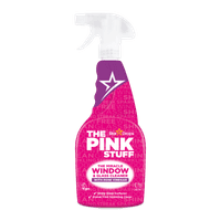 Бутилка The Pink Stuff Window & Glass Cleaner with Rose Vinegar – почистващ препарат за прозорци и стъкло, 750 мл – предна страна с информация за продукта.