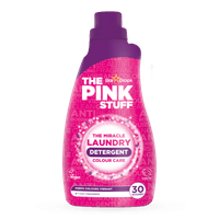 Бутилка на The Pink Stuff Miracle Laundry Colour Care Liquid (960 мл), подчертаваща грижа за цветовете и премахване на петна.