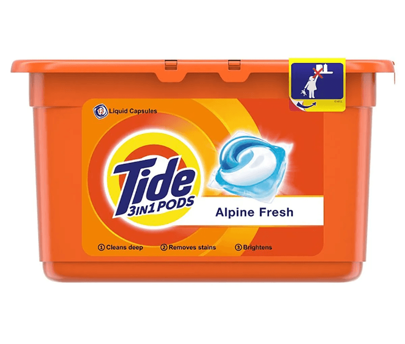 Tide All‑in‑One Pods Alpine Fresh – пакет от 12 капсули, предна страна

