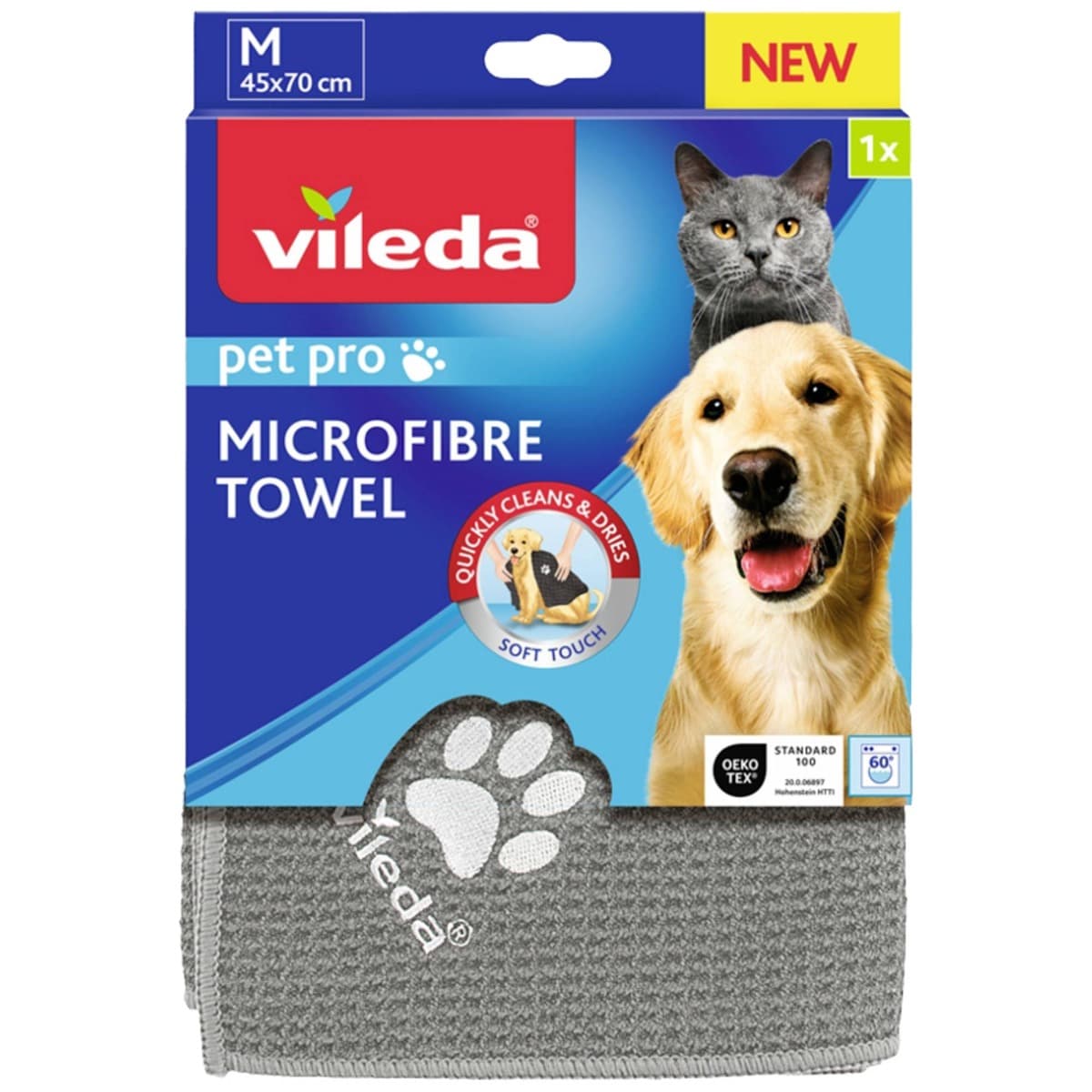 Vileda Pet Pro Microfiber Towel M – вафлена текстура, сив цвят, 45×70 см.