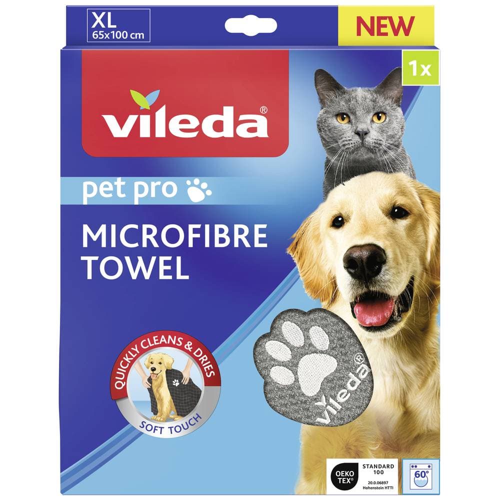 Vileda Pet Pro Microfiber Towel XL – вафлена текстура, сив цвят, 65×100 см.
