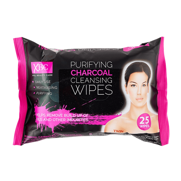 „XBC Purifying Charcoal Cleansing Wipes – кърпички с активен въглен, 25 бр., преден изглед“
