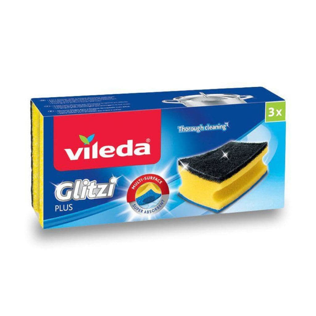Опаковка на Vileda Spugna Glitzi Plus с основна информация.