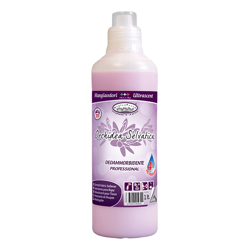 Опаковка и преден изглед на Wild Orchid Softener - 1 L | Професионален aроматизиран омекотител с дълготраен аромат на дива орхидея