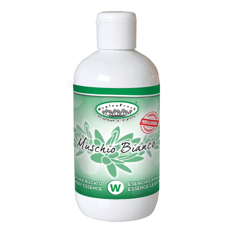 Опаковка и преден изглед на Muschio Bianco Essence - 250 ml | Висококонцентрирана есенция за пране