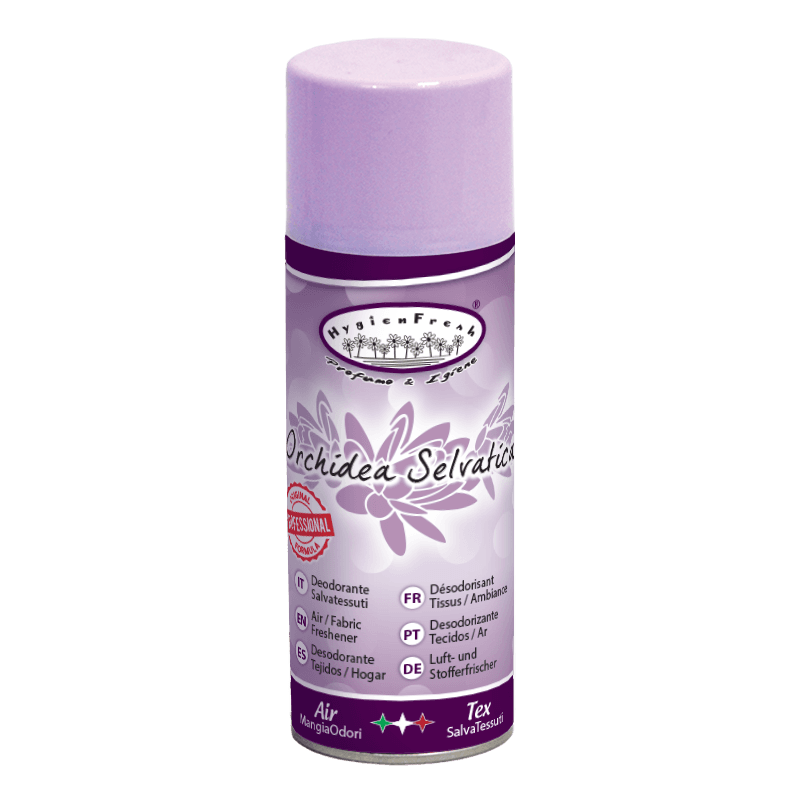 Опаковка и преден изглед на DeoSpray Orchidea Selvatica - 400 ml | Дезодориращ спрей с аромат на дива орхидея