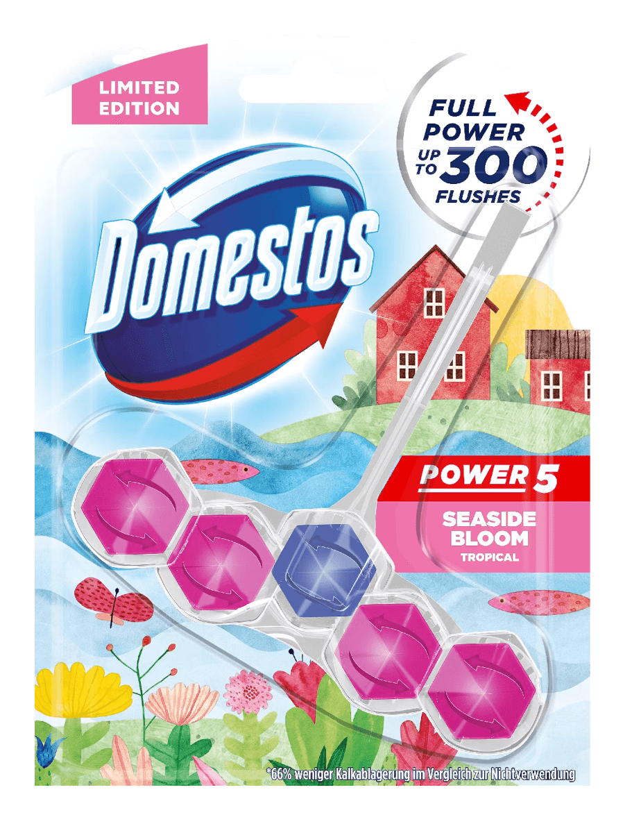 Domestos Power 5 Seaside Bloom – WC блок 55 g (Limited Edition) | До 300 пускания