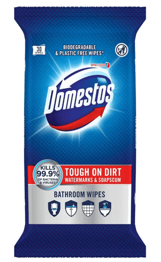 Domestos Bathroom Wipes – почистващи кърпички за баня 30 бр, биоразградими