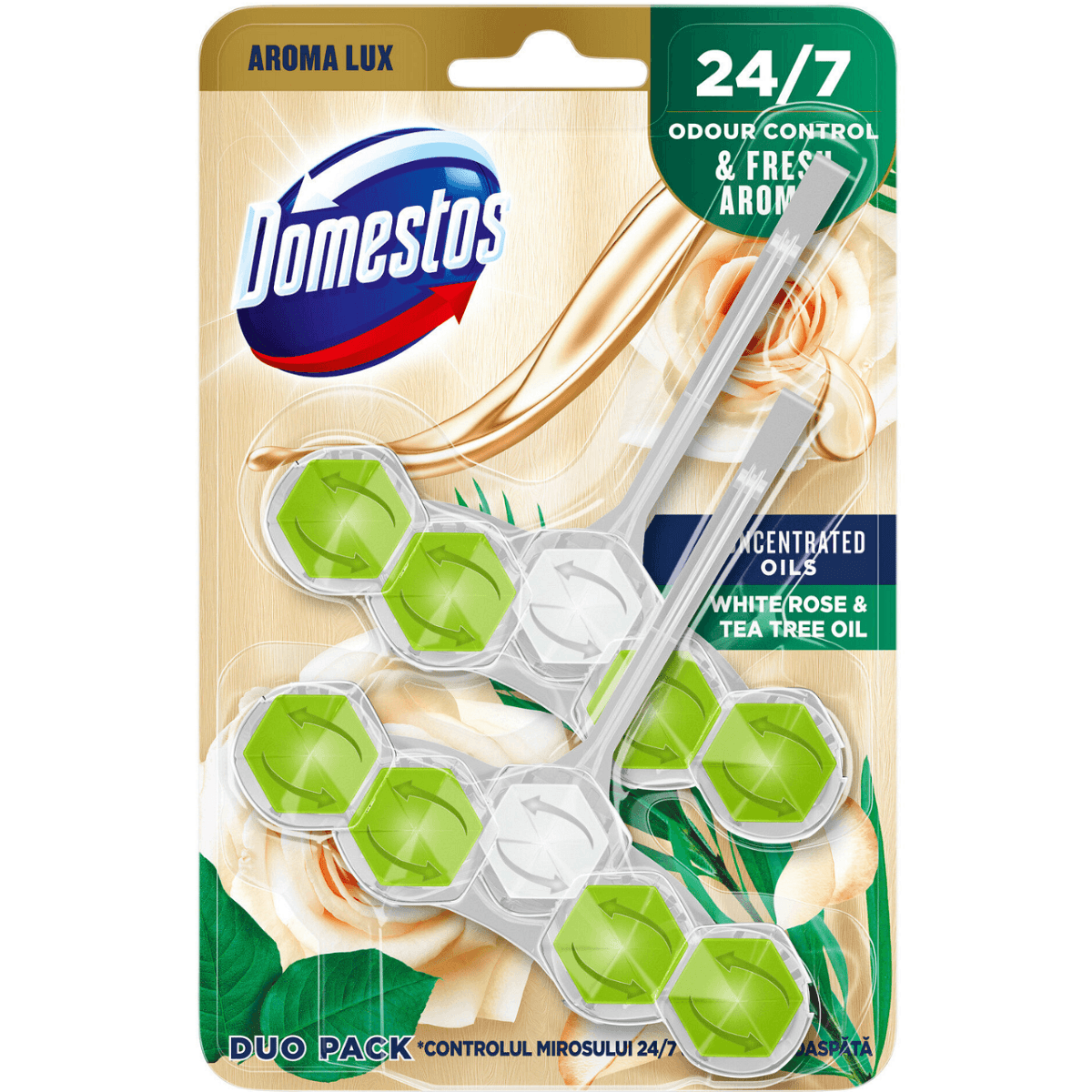 Domestos Aroma Lux Duo – White Rose & Tea Tree Oil – 2 × 55 г – преден изглед