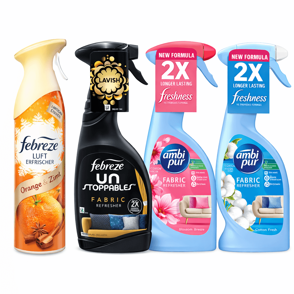Текстилен освежител за тъкани Febreze и Ambi Pur - богат избор на аромати и опаковки