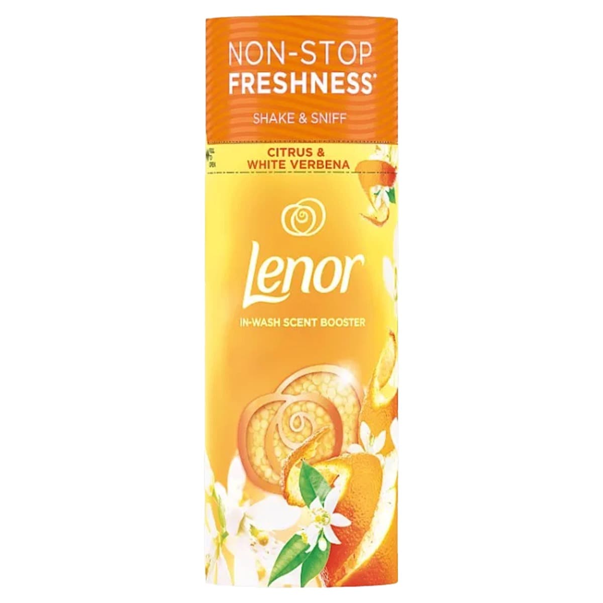 Lenor Citrus & White Verbena – опаковка с излъчваща свежест визия.